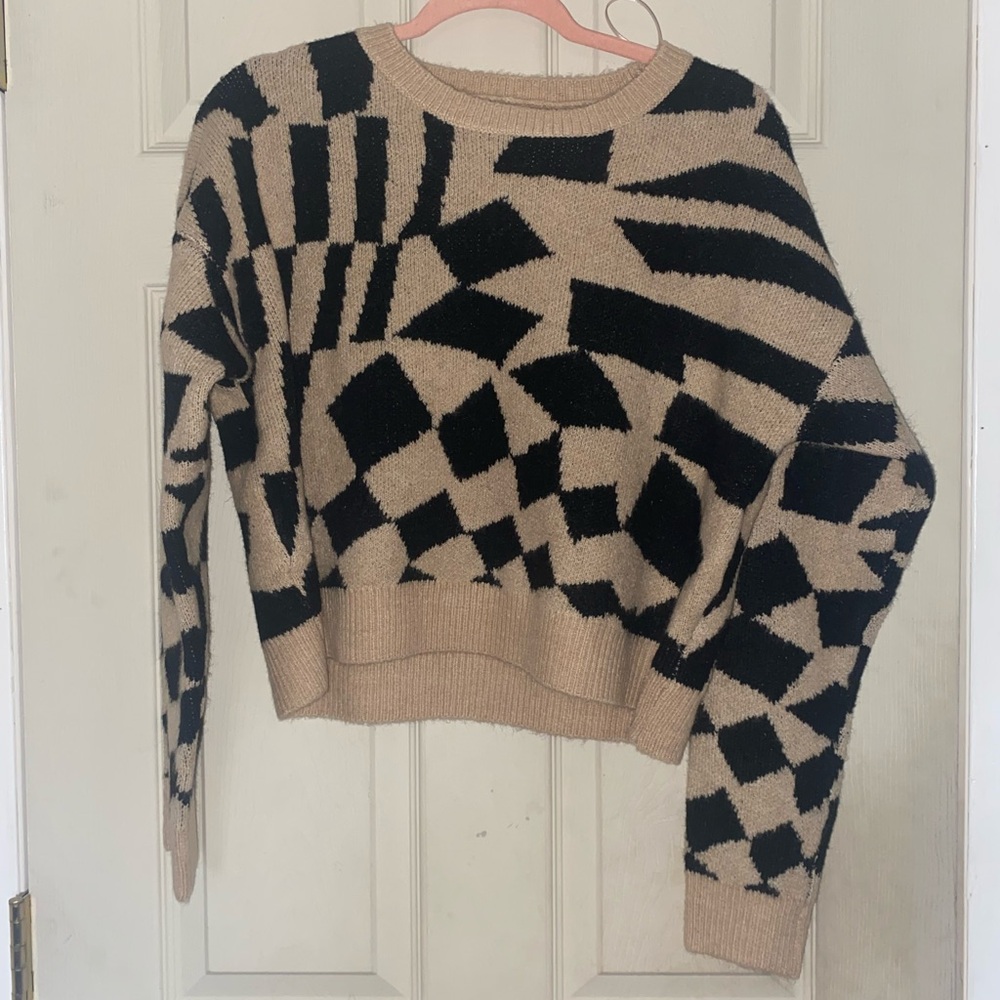 Tan and Black Colorblock Sweater